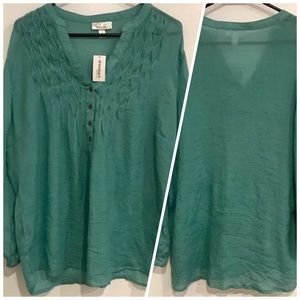 New Teal blue rayon long sleeved blouse shirt